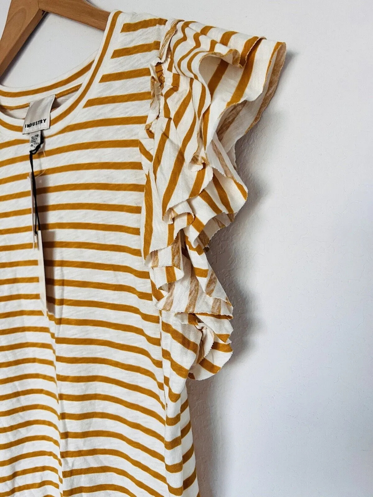 INDUSTRY NWT Womens Striped Flutter Sleeve Pima Cotton Top Sz XL Soft Feminine