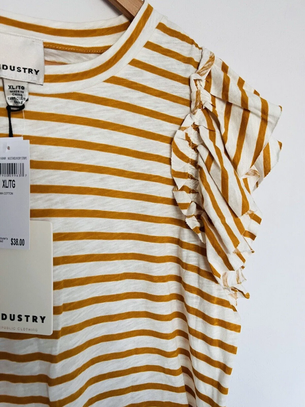 INDUSTRY NWT Womens Striped Flutter Sleeve Pima Cotton Top Sz XL Soft Feminine
