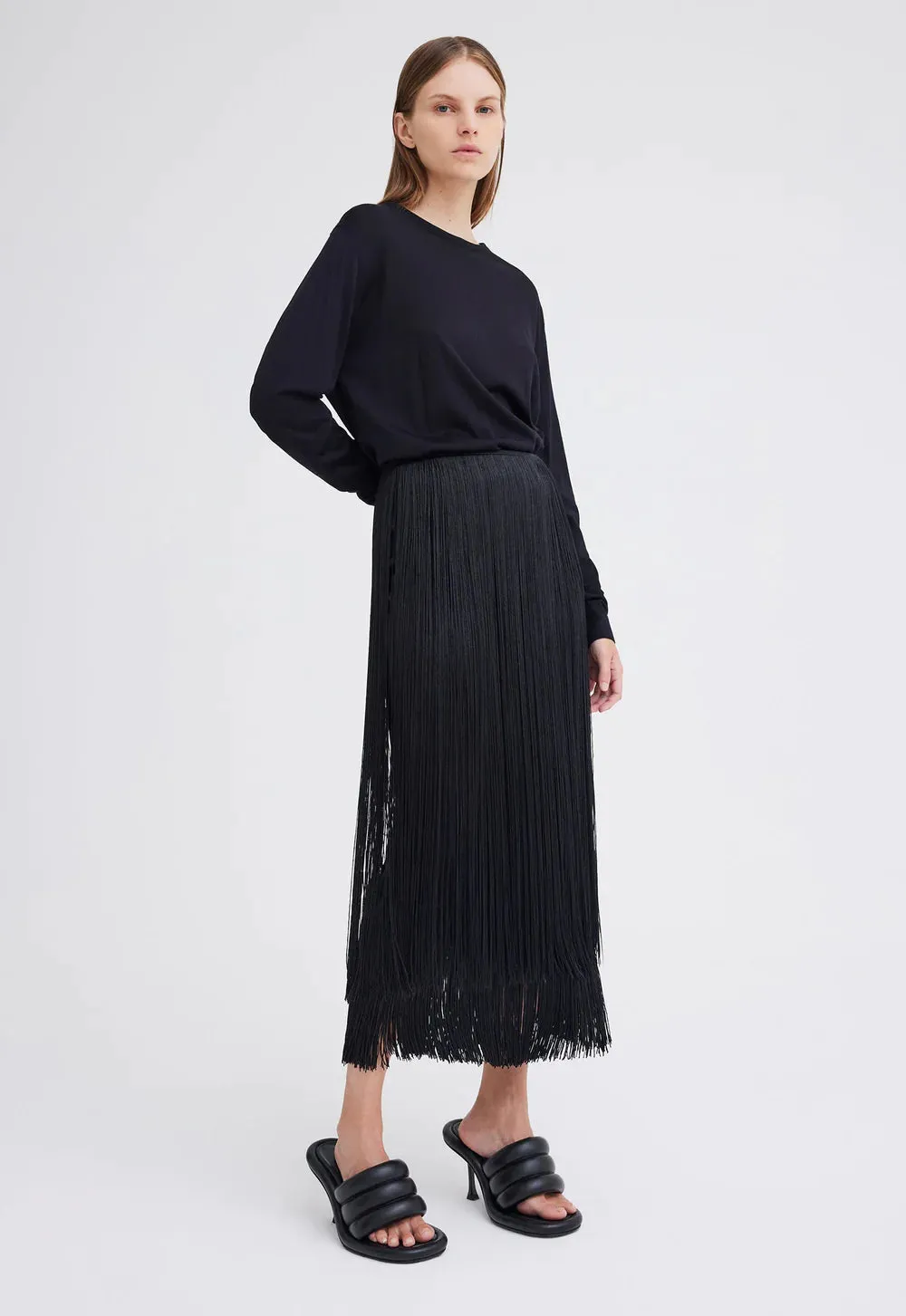 Jac   Jack Marquee Wool Fringe Skirt in Black