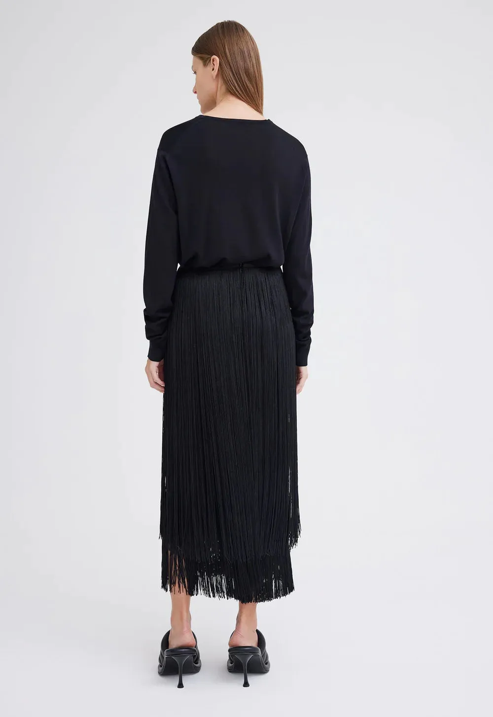 Jac   Jack Marquee Wool Fringe Skirt in Black