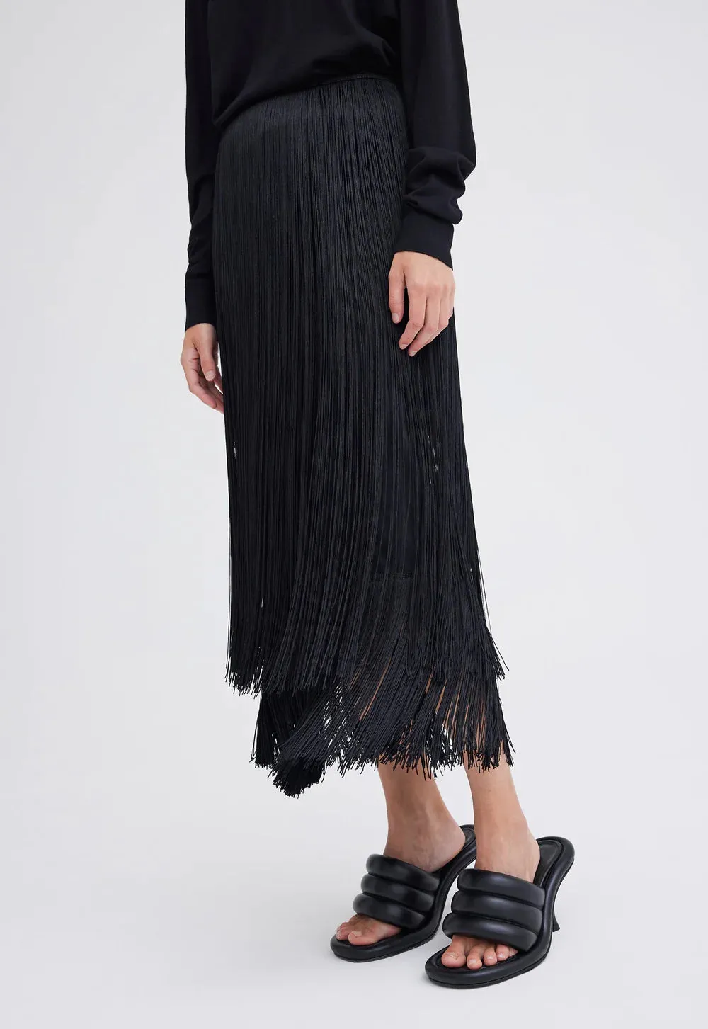Jac   Jack Marquee Wool Fringe Skirt in Black