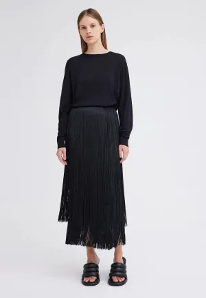 Jac   Jack Marquee Wool Fringe Skirt in Black