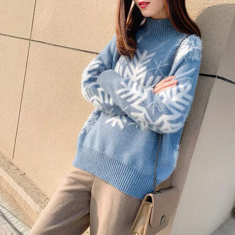 Joker Sweaters Wear High-neck Sweaters on Christmas Day, Women Thicken Warm Autumn and Winter Loose