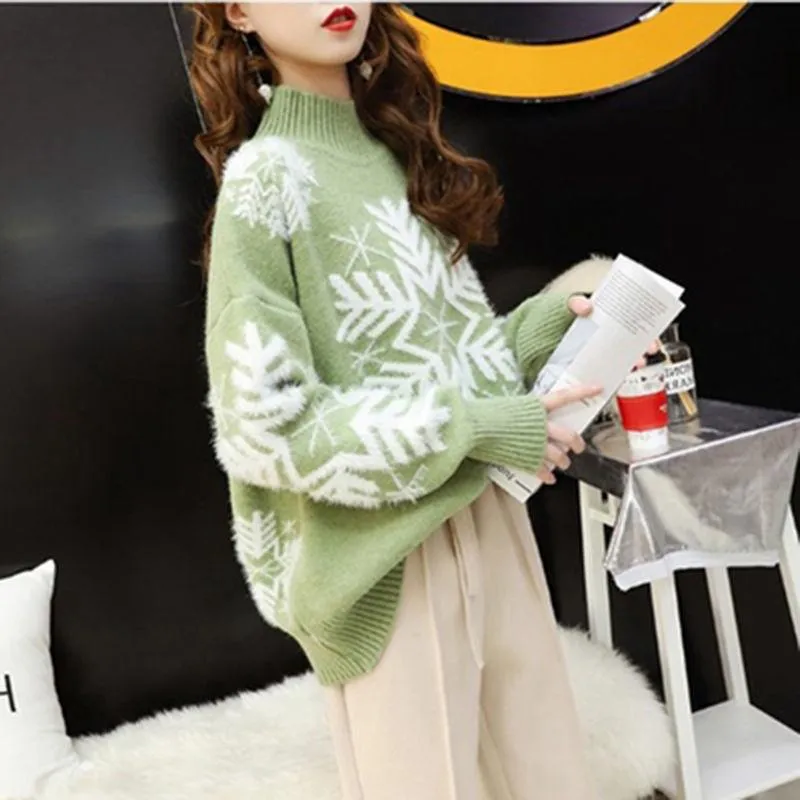 Joker Sweaters Wear High-neck Sweaters on Christmas Day, Women Thicken Warm Autumn and Winter Loose