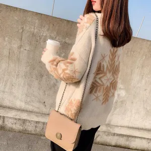 Joker Sweaters Wear High-neck Sweaters on Christmas Day, Women Thicken Warm Autumn and Winter Loose