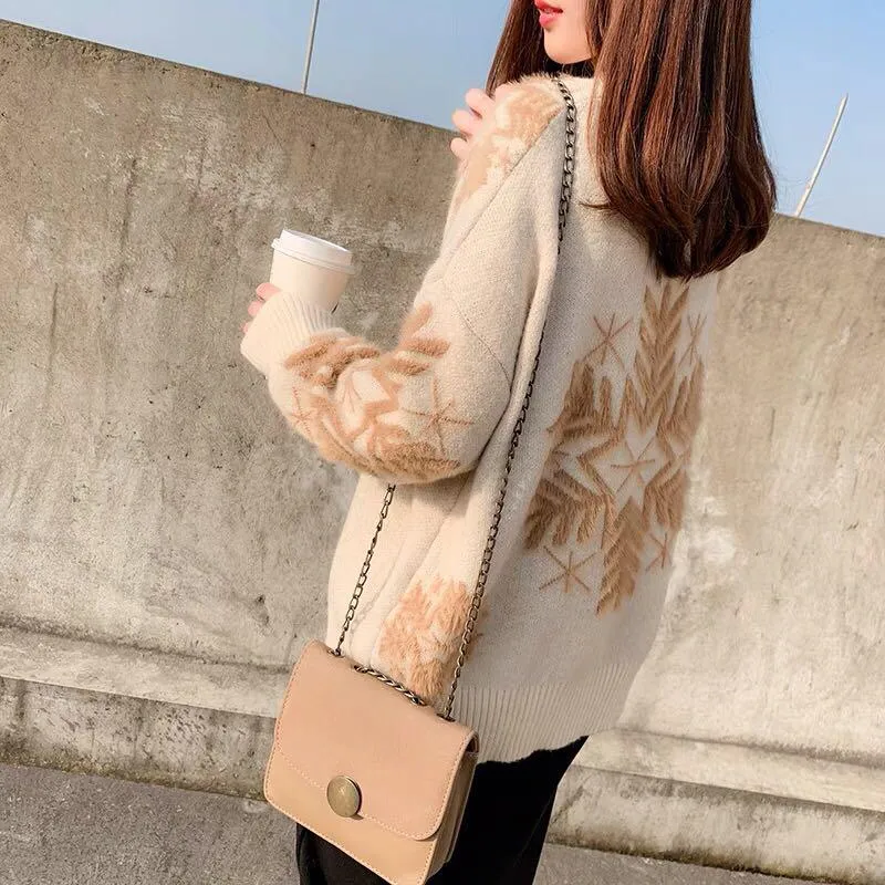 Joker Sweaters Wear High-neck Sweaters on Christmas Day, Women Thicken Warm Autumn and Winter Loose