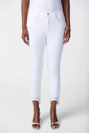 Joseph Ribkoff White Denim Studded Frayed Slim Cropped Jeans 241921