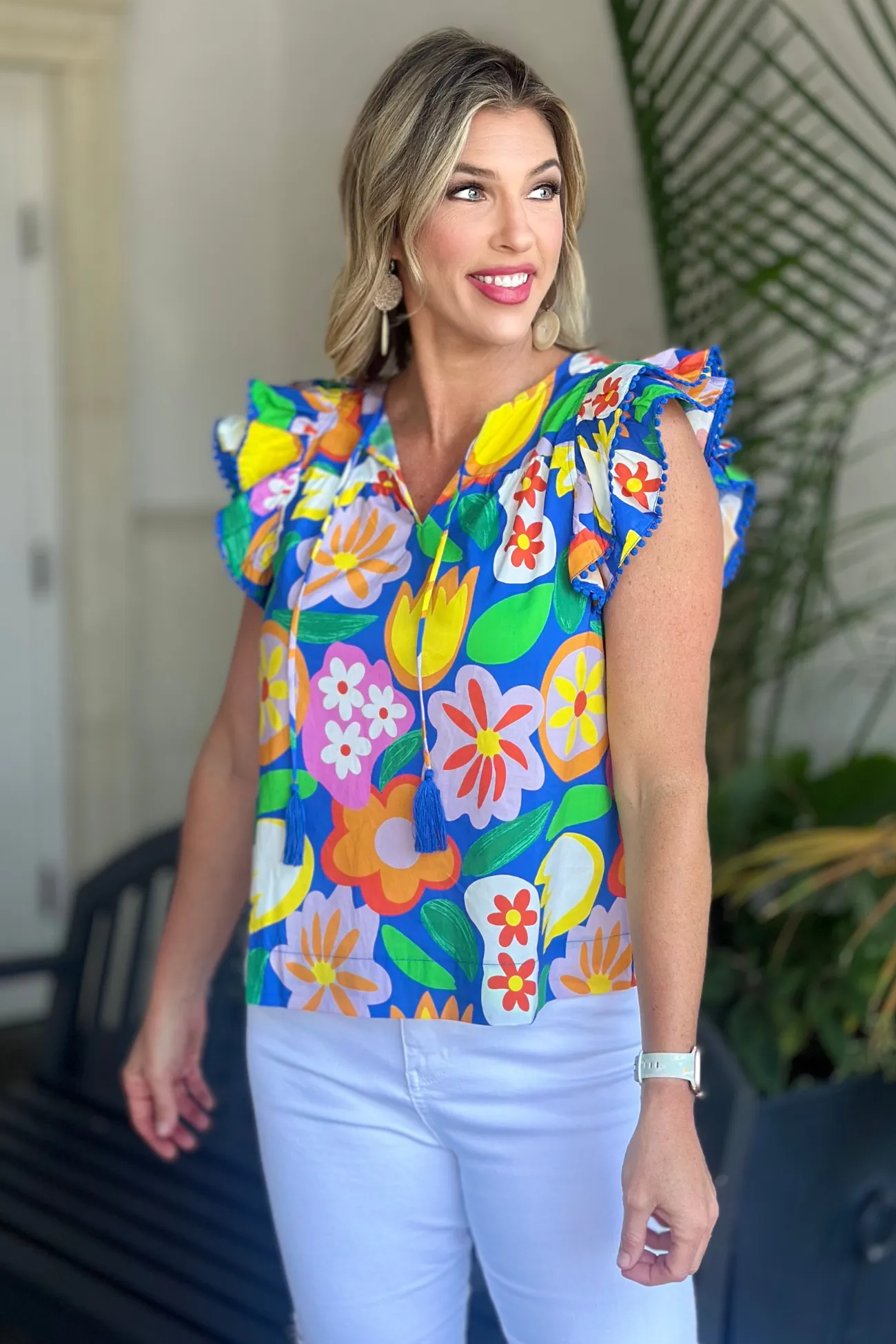 Joy Joy Bold Gardens Ruffle Sleeve Top