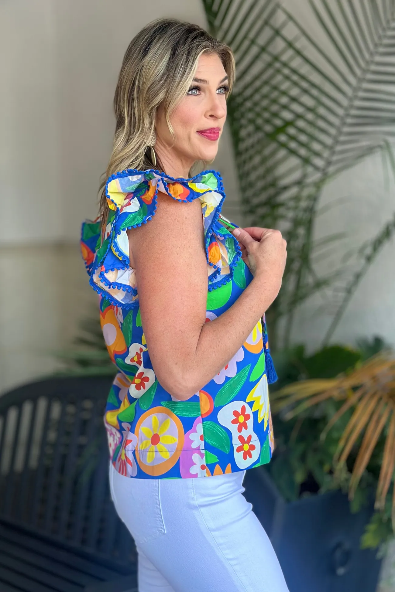 Joy Joy Bold Gardens Ruffle Sleeve Top
