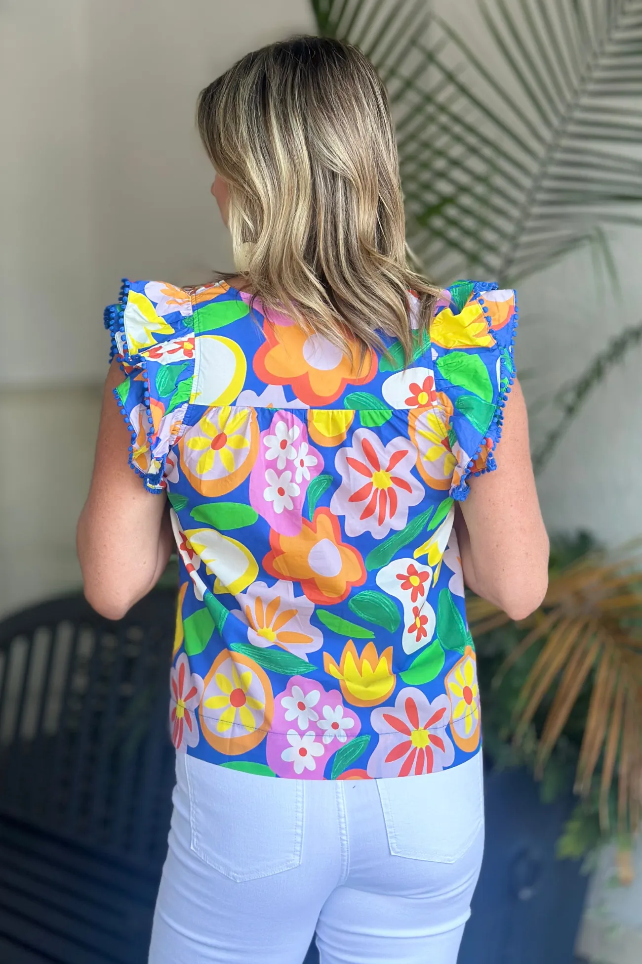 Joy Joy Bold Gardens Ruffle Sleeve Top