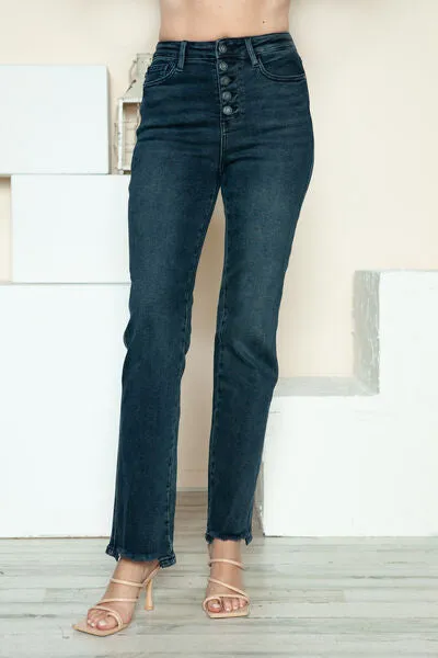 Judy Blue Full Size Button Fly Hem Destroy Straight Jeans ONLINE EXCLUSIVE