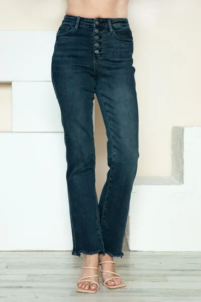 Judy Blue Full Size Button Fly Hem Destroy Straight Jeans ONLINE EXCLUSIVE