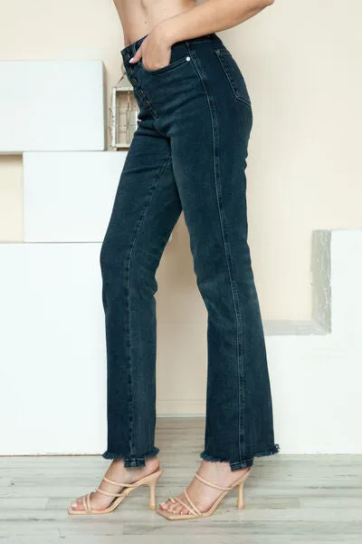 Judy Blue Full Size Button Fly Hem Destroy Straight Jeans ONLINE EXCLUSIVE