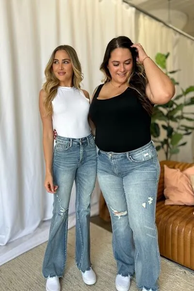 Judy Blue Full Size Medium Rise Tummy Control Destroy Flare ONLINE EXCLUSIVE