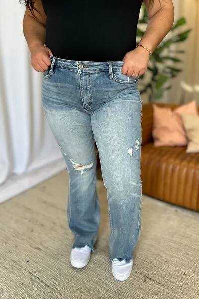 Judy Blue Full Size Medium Rise Tummy Control Destroy Flare ONLINE EXCLUSIVE