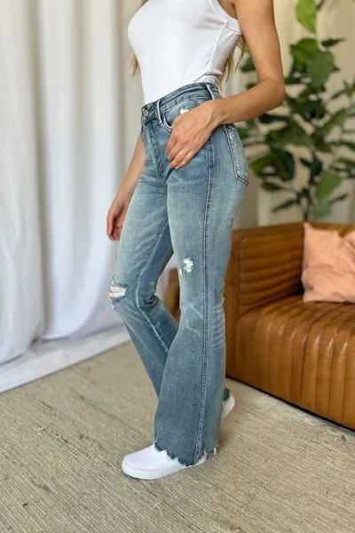 Judy Blue Full Size Medium Rise Tummy Control Destroy Flare ONLINE EXCLUSIVE