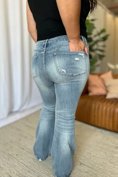 Judy Blue Full Size Medium Rise Tummy Control Destroy Flare ONLINE EXCLUSIVE