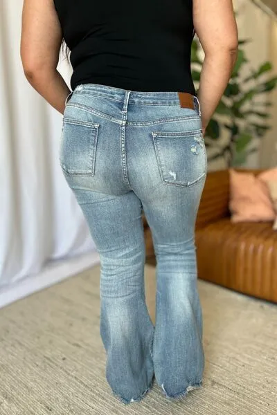 Judy Blue Full Size Medium Rise Tummy Control Destroy Flare ONLINE EXCLUSIVE