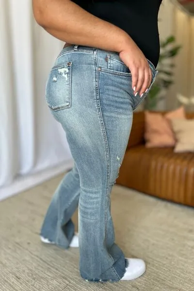 Judy Blue Full Size Medium Rise Tummy Control Destroy Flare ONLINE EXCLUSIVE