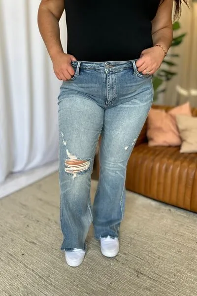 Judy Blue Full Size Medium Rise Tummy Control Destroy Flare ONLINE EXCLUSIVE