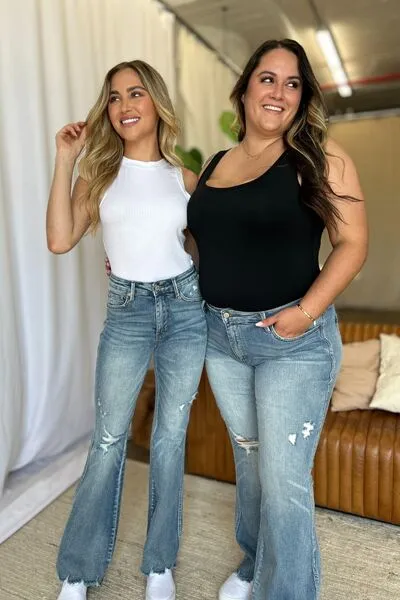 Judy Blue Full Size Medium Rise Tummy Control Destroy Flare ONLINE EXCLUSIVE
