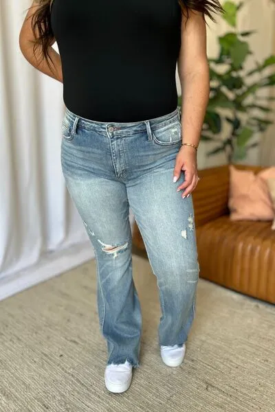 Judy Blue Full Size Medium Rise Tummy Control Destroy Flare ONLINE EXCLUSIVE