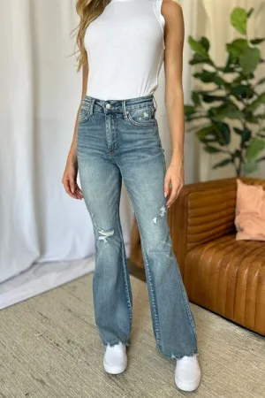 Judy Blue Full Size Medium Rise Tummy Control Destroy Flare ONLINE EXCLUSIVE