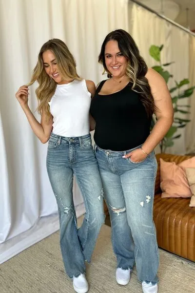 Judy Blue Full Size Medium Rise Tummy Control Destroy Flare ONLINE EXCLUSIVE