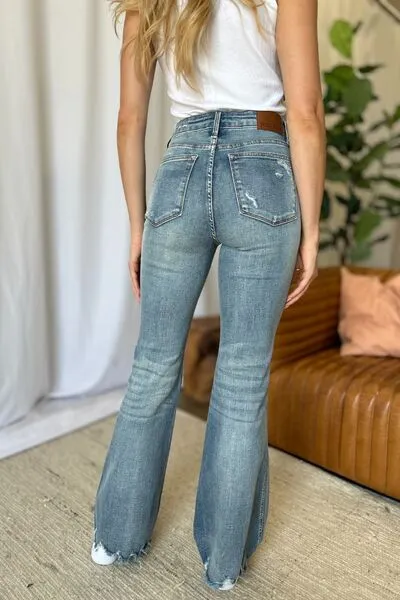 Judy Blue Full Size Medium Rise Tummy Control Destroy Flare ONLINE EXCLUSIVE