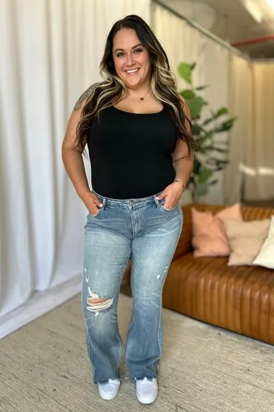 Judy Blue Full Size Medium Rise Tummy Control Destroy Flare ONLINE EXCLUSIVE