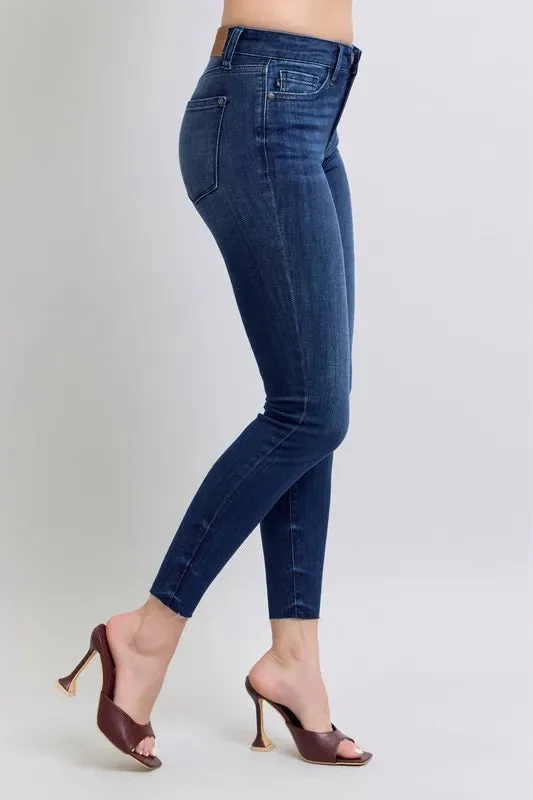 Judy Blue Full Size Mid Rise Skinny Jeans with Raw Hem Plus Size