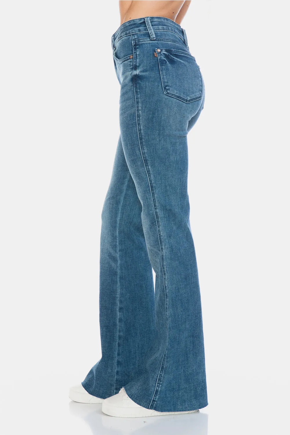 Judy Blue Full Size Tummy Control Cut Hem Long Flare Jeans
