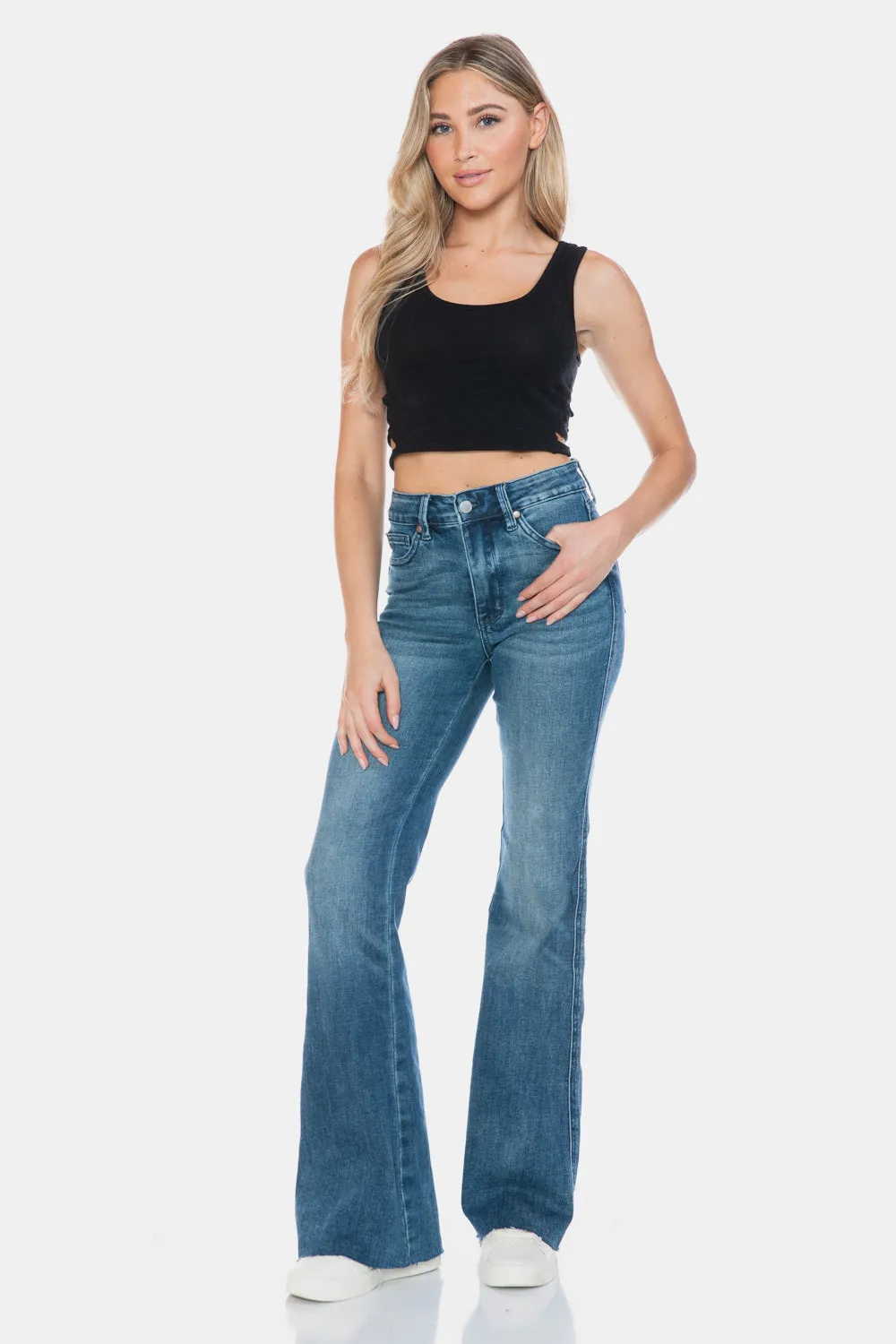 Judy Blue Full Size Tummy Control Cut Hem Long Flare Jeans
