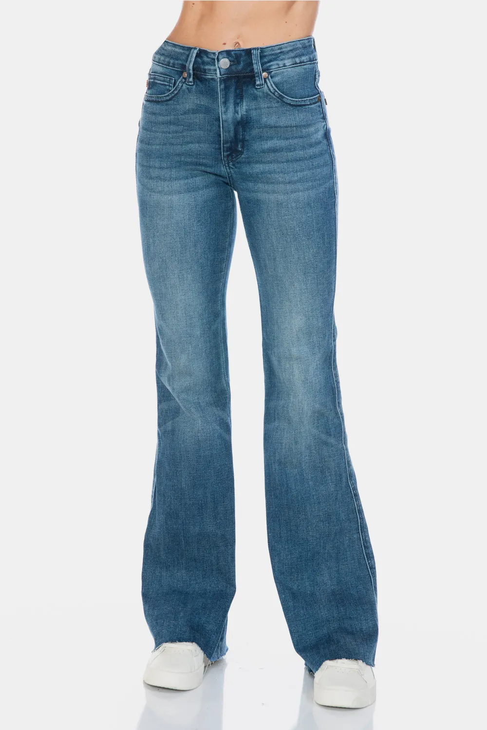 Judy Blue Full Size Tummy Control Cut Hem Long Flare Jeans