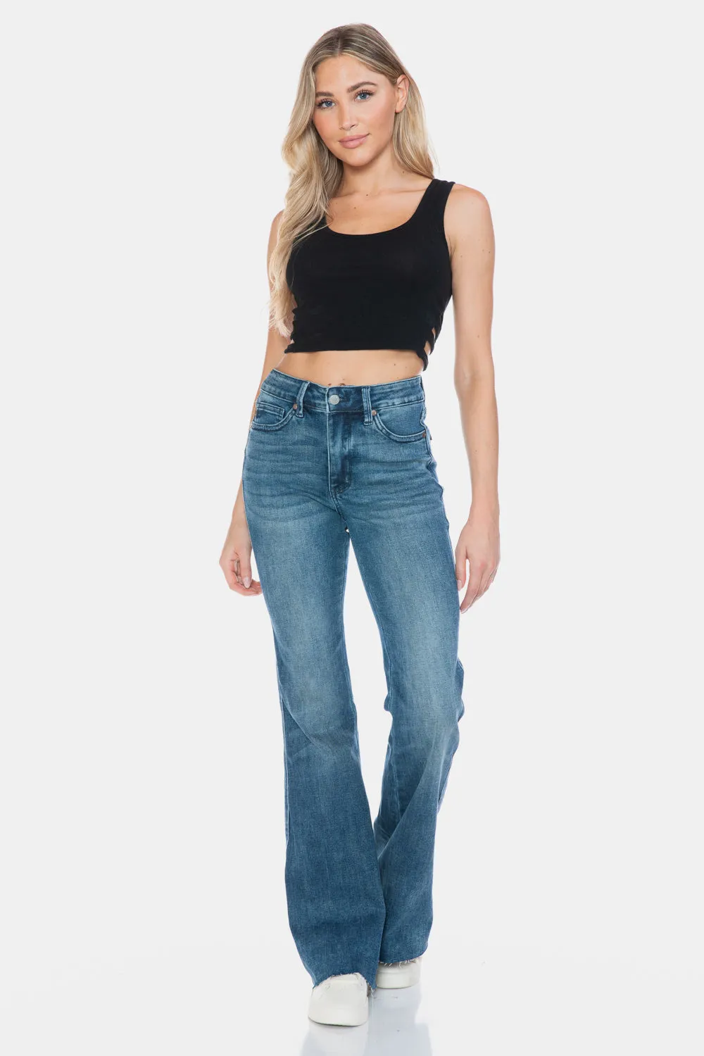 Judy Blue Full Size Tummy Control Cut Hem Long Flare Jeans