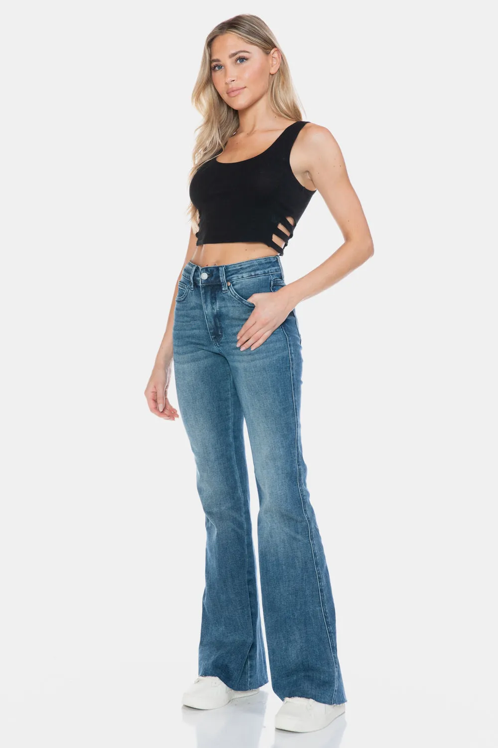 Judy Blue Full Size Tummy Control Cut Hem Long Flare Jeans