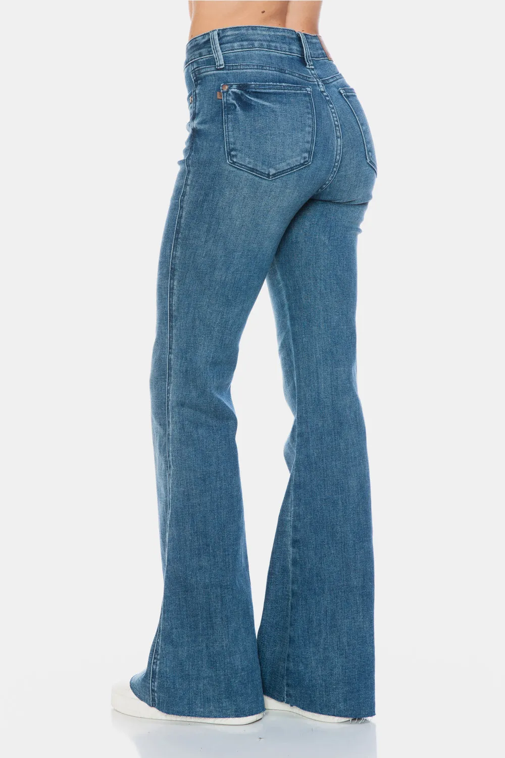 Judy Blue Full Size Tummy Control Cut Hem Long Flare Jeans
