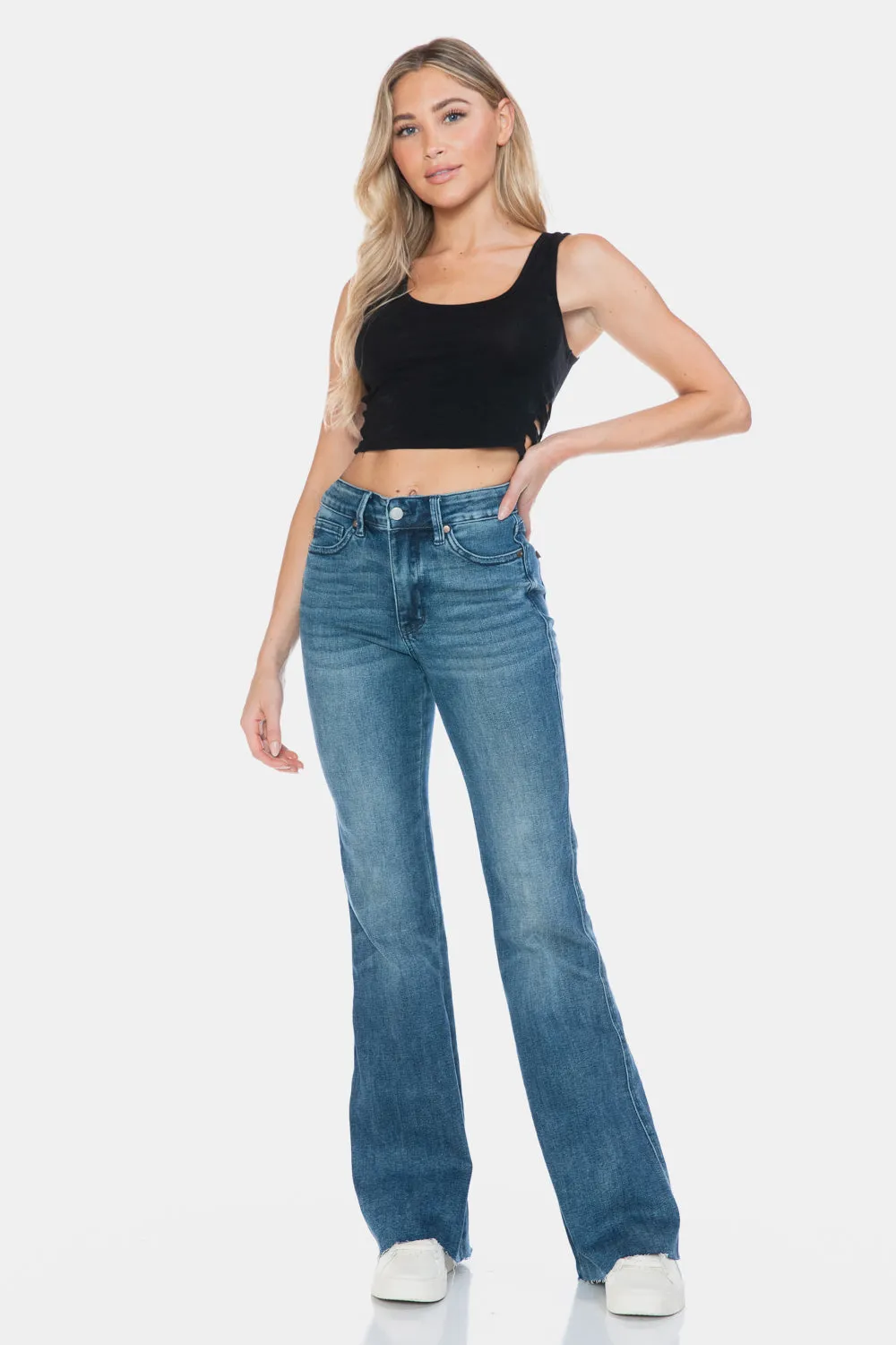 Judy Blue Full Size Tummy Control Cut Hem Long Flare Jeans