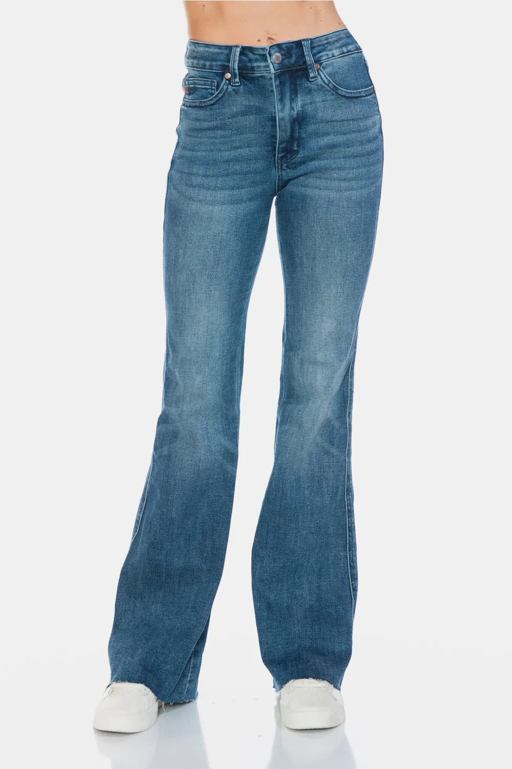 Judy Blue Full Size Tummy Control Cut Hem Long Flare Jeans
