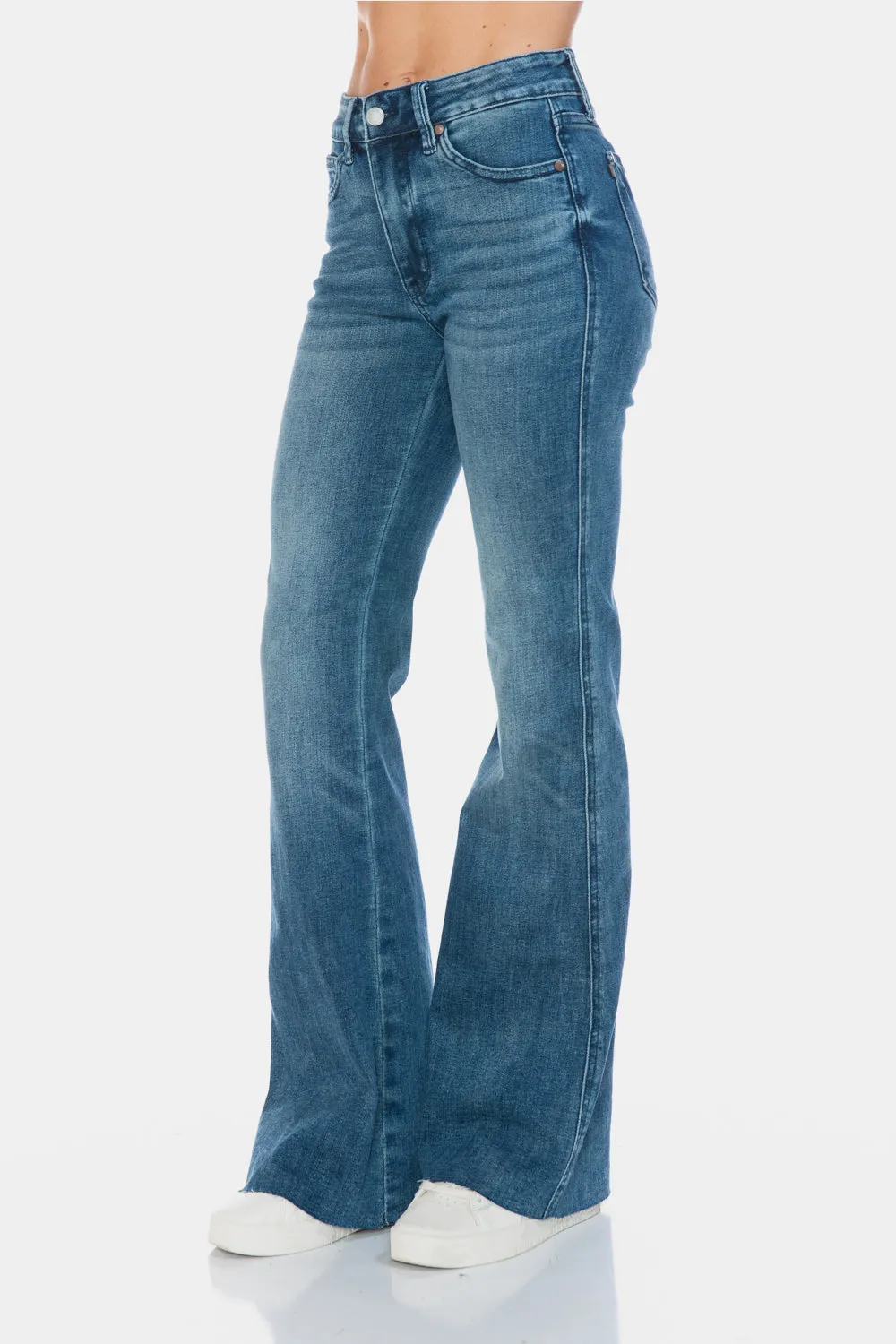 Judy Blue Full Size Tummy Control Cut Hem Long Flare Jeans