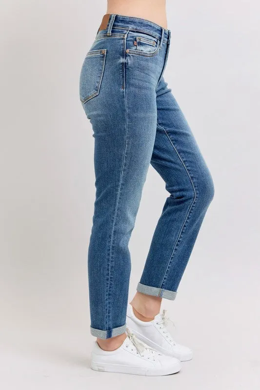 Judy Blue Mid Rise Slim Cuff Jeans with Pockets