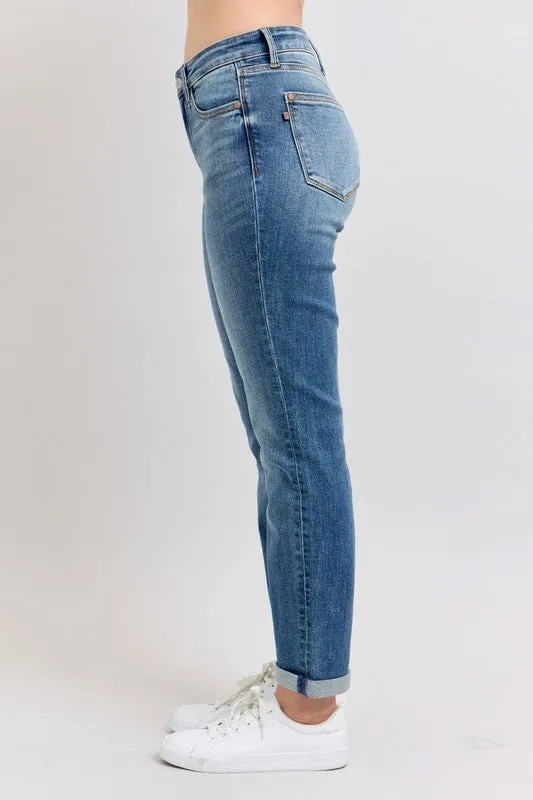 Judy Blue Mid Rise Slim Cuff Jeans with Pockets