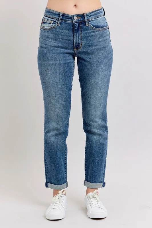 Judy Blue Mid Rise Slim Cuff Jeans with Pockets