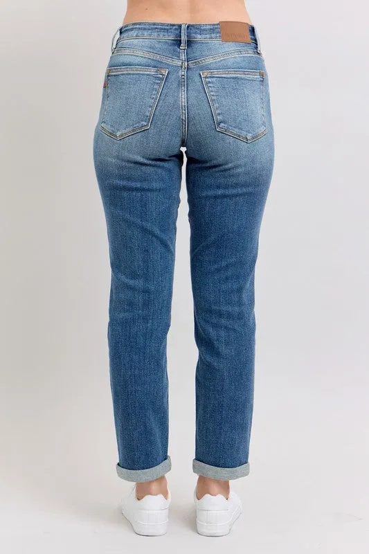 Judy Blue Mid Rise Slim Cuff Jeans with Pockets