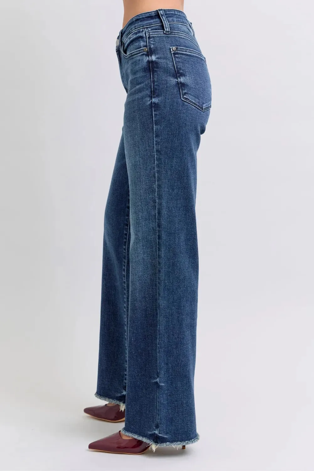 Judy Blue  Raw Hem Mid Rise Straight Leg Jeans