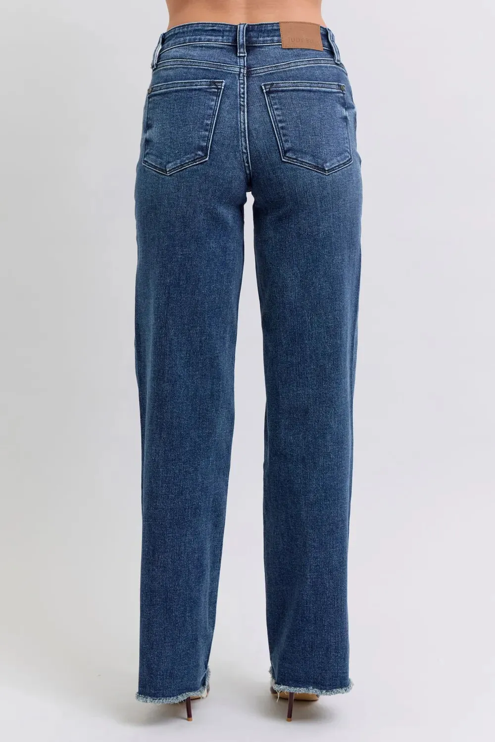 Judy Blue  Raw Hem Mid Rise Straight Leg Jeans