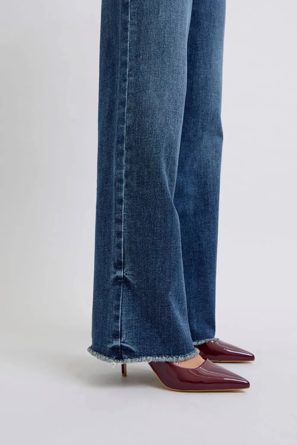 Judy Blue  Raw Hem Mid Rise Straight Leg Jeans