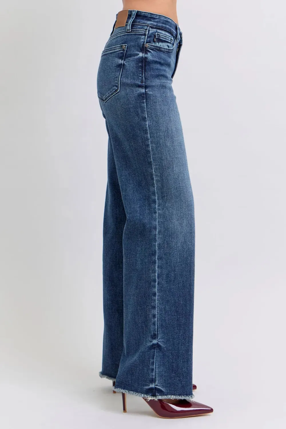 Judy Blue  Raw Hem Mid Rise Straight Leg Jeans