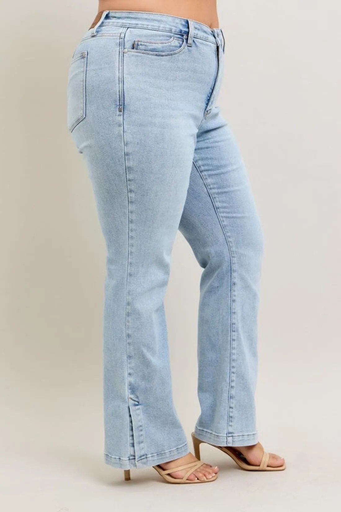 Judy Blue Tummy Control Vintage Wash Side Slit Slim Boot Jeans