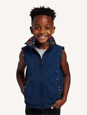 Kali Kids Softshell Jackets: Navy with Orange KK Tribal (Sleeveless)